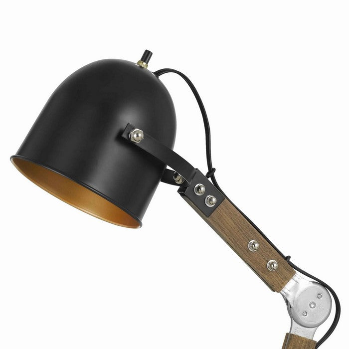 Swivel and Adjustable Metal Desk Lamp with Wooden Base, Black