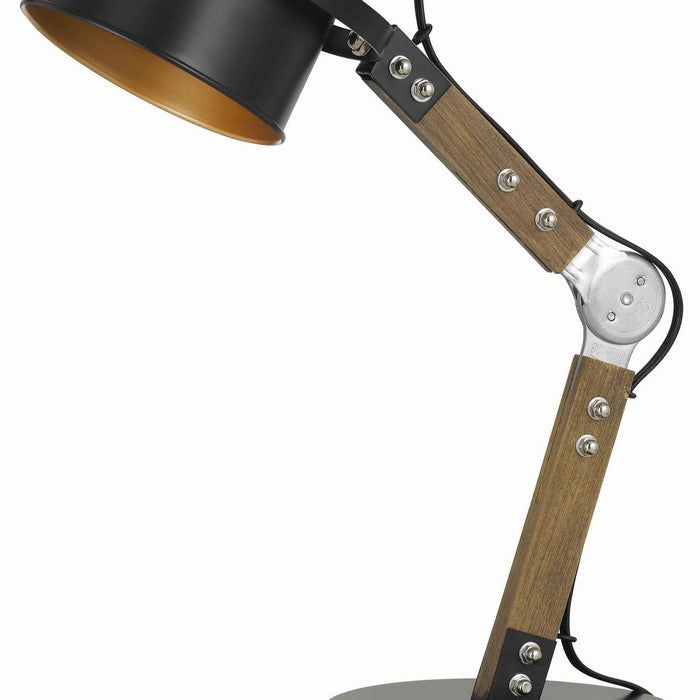 Swivel and Adjustable Metal Desk Lamp with Wooden Base, Black