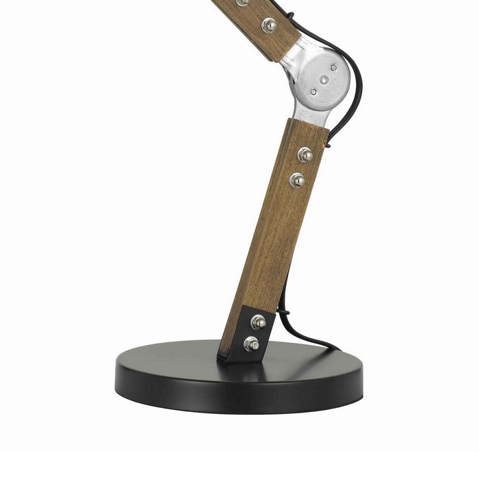 Swivel and Adjustable Metal Desk Lamp with Wooden Base, Black