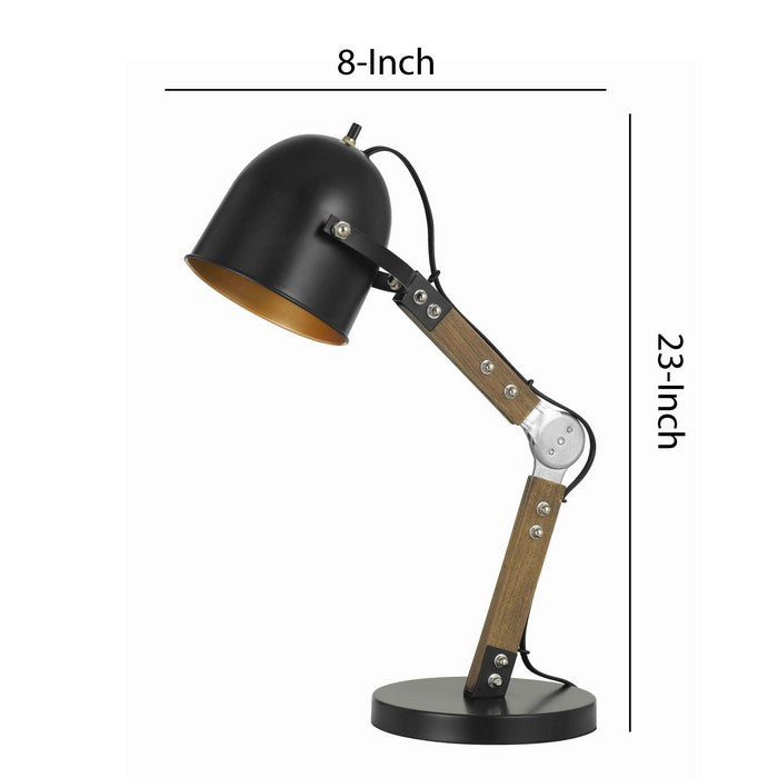 Swivel and Adjustable Metal Desk Lamp with Wooden Base, Black