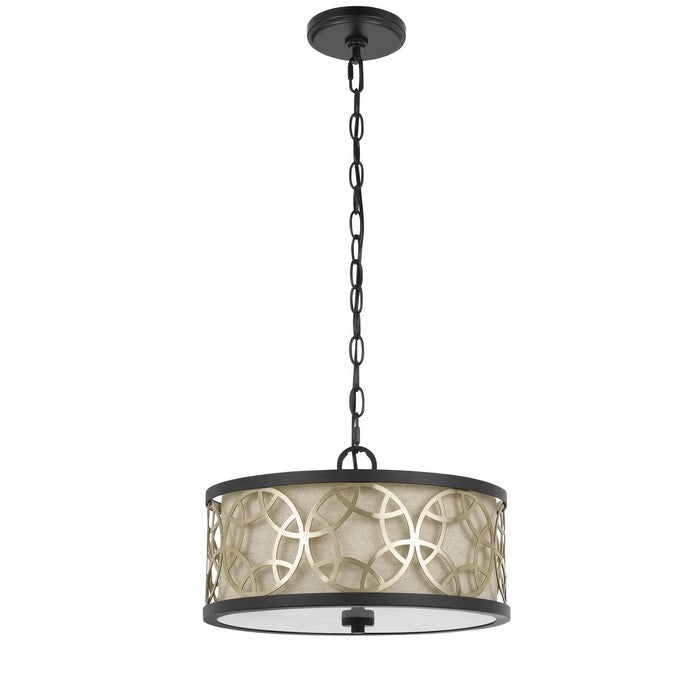 Cylindrical Drum Pendant Chandelier with Lattice Design, Black and Brass