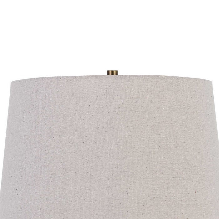 Metal Table Lamp with Cage Design Support with Round Base, White and Brass