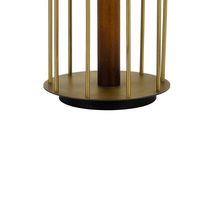 Metal Table Lamp with Cage Design Support with Round Base, White and Brass