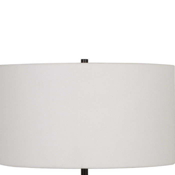 Drum Shade Table Lamp with Wooden Tripod Base, White and Brown