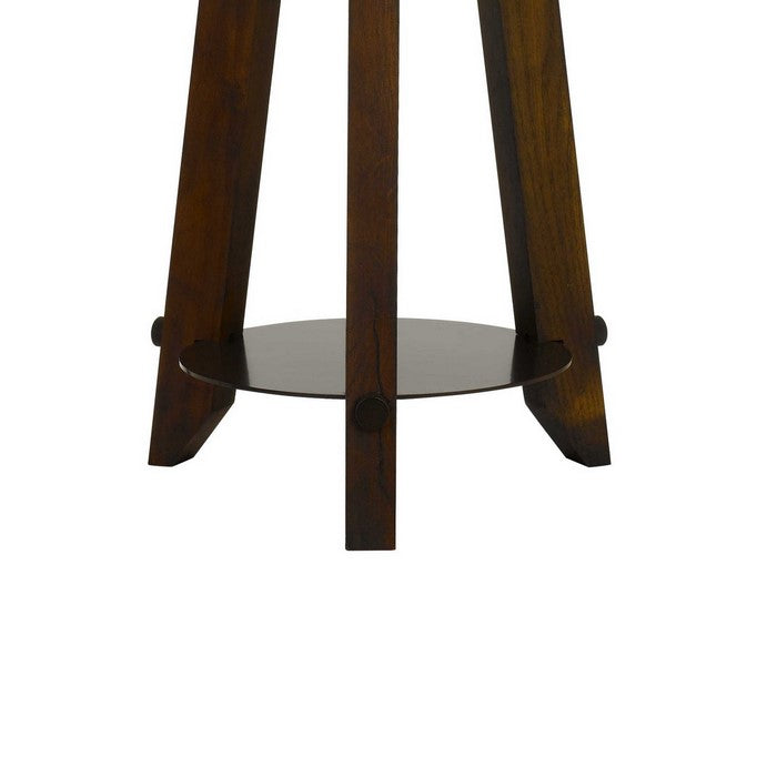 Drum Shade Table Lamp with Wooden Tripod Base, White and Brown