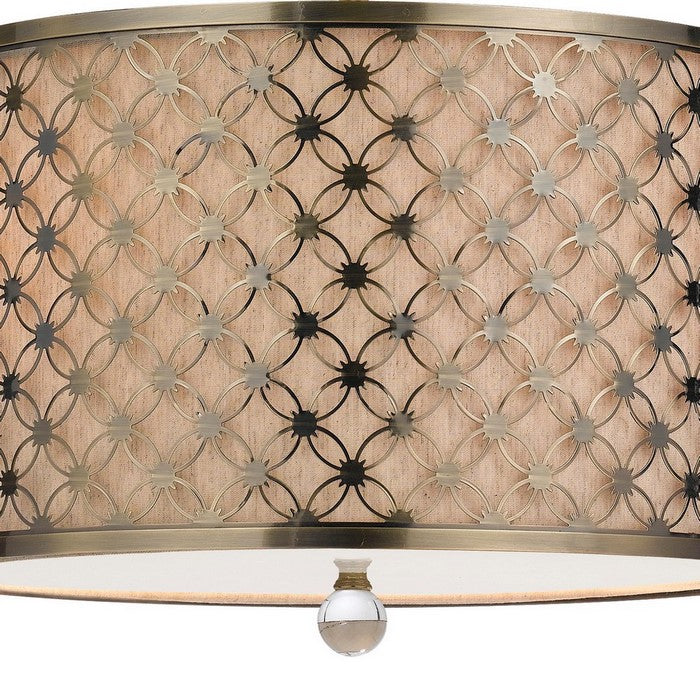 Drum Shade Pendant Lighting with Lattice Design, Antique Brass