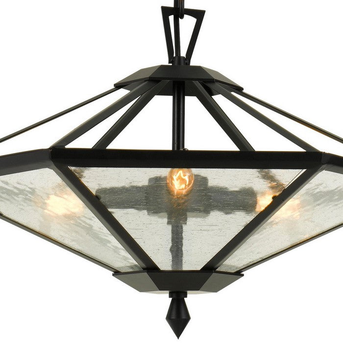 Geometric Design Metal Frame Pendant Fixture with Chain, Black