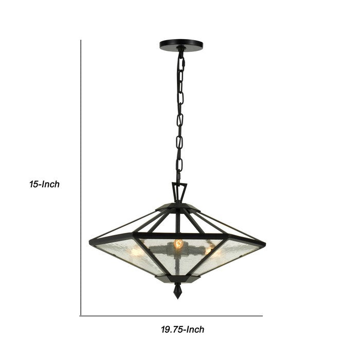 Geometric Design Metal Frame Pendant Fixture with Chain, Black