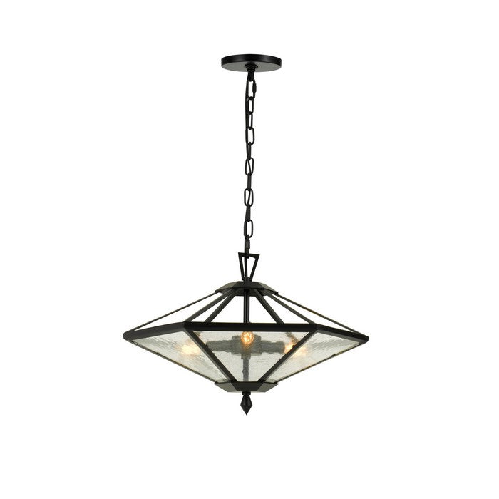 Geometric Design Metal Frame Pendant Fixture with Chain, Black