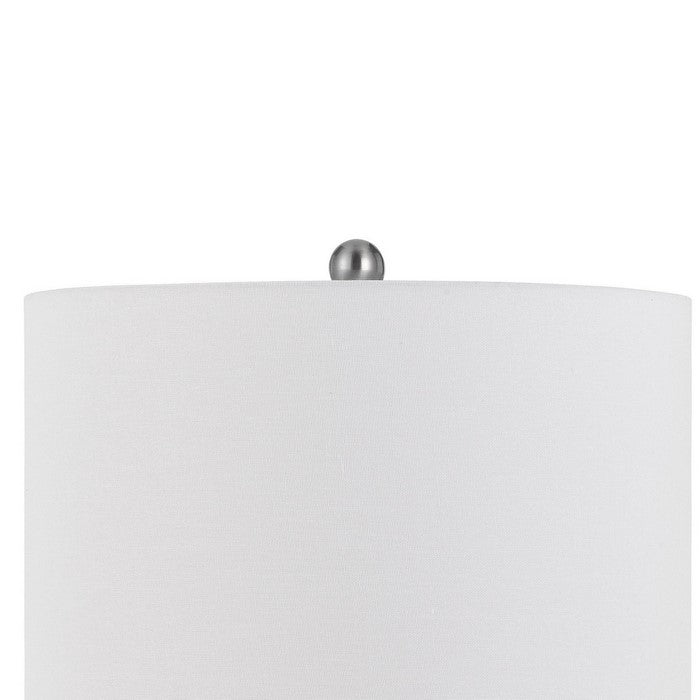 Dual Tone Metal Pot Bellied Table Lamp with Drum Shade, Set of 2, Silver