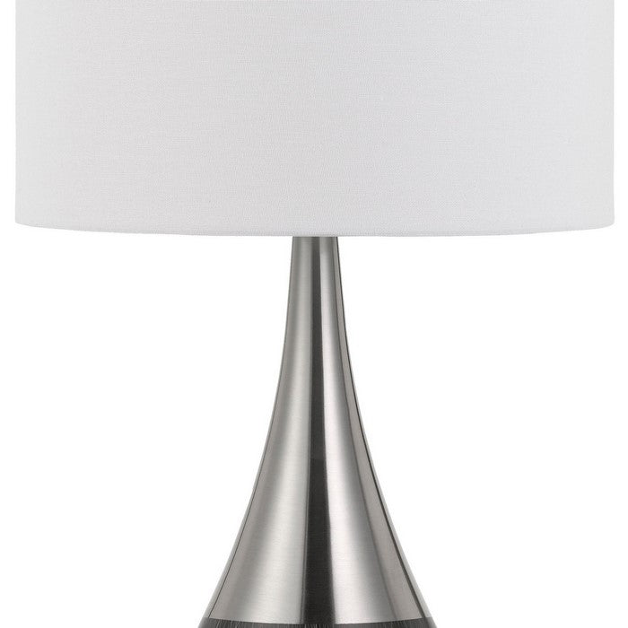 Dual Tone Metal Pot Bellied Table Lamp with Drum Shade, Set of 2, Silver