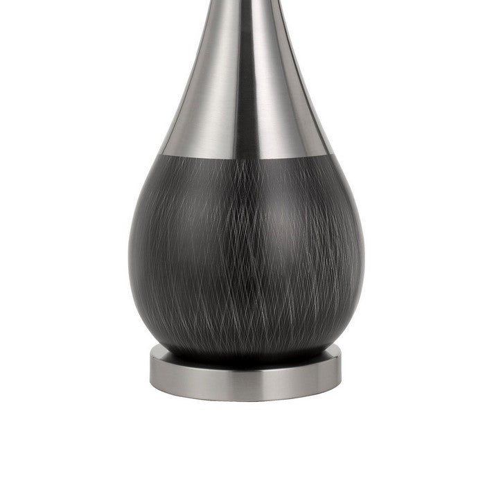 Dual Tone Metal Pot Bellied Table Lamp with Drum Shade, Set of 2, Silver
