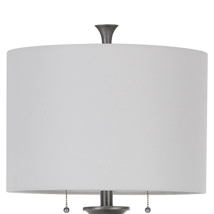 60W x 2 Metal Floor Lamp with Fabric Drum Shade, Antique Silver