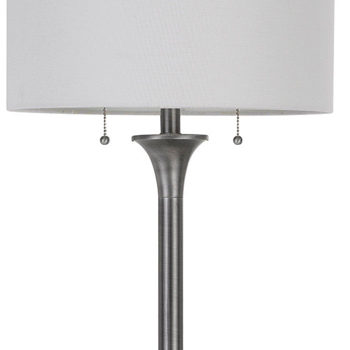 60W x 2 Metal Floor Lamp with Fabric Drum Shade, Antique Silver