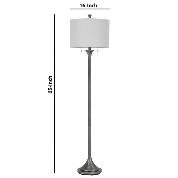 60W x 2 Metal Floor Lamp with Fabric Drum Shade, Antique Silver