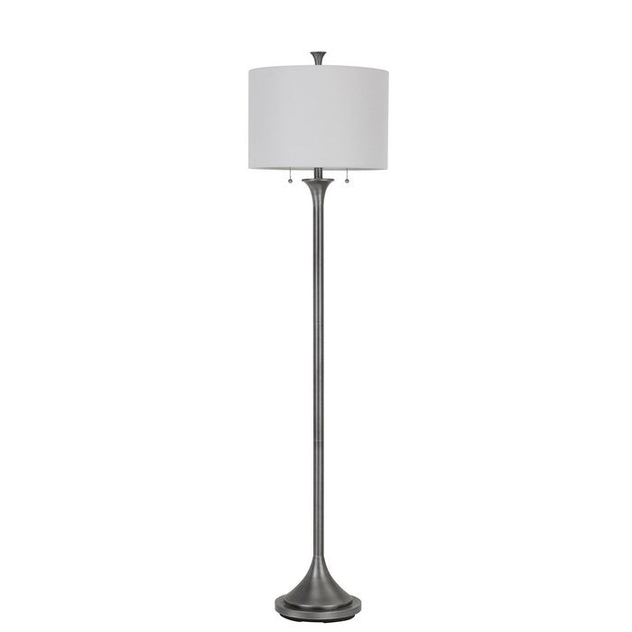60W x 2 Metal Floor Lamp with Fabric Drum Shade, Antique Silver