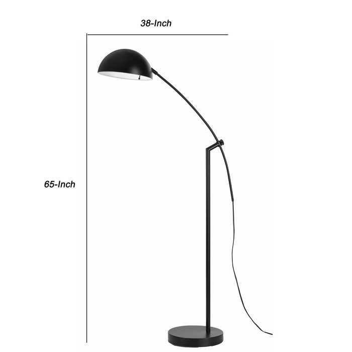 Arched Metal Floor Lamp with Adjustable Arm and Tubular Stand, Black
