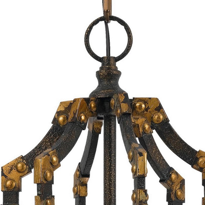Quatrefoil Design Metal Frame Pendant Lighting with Rivet Accents, Black