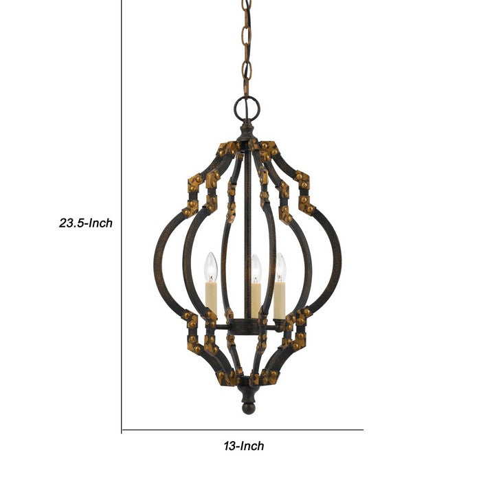 Quatrefoil Design Metal Frame Pendant Lighting with Rivet Accents, Black