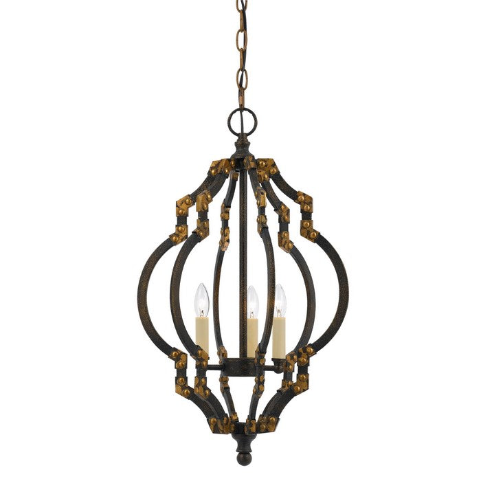 Quatrefoil Design Metal Frame Pendant Lighting with Rivet Accents, Black