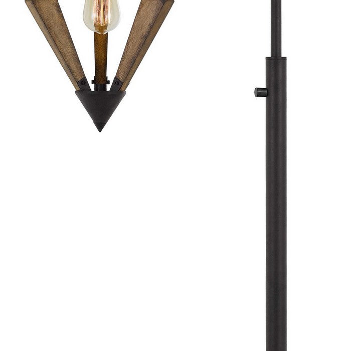 Tubular Metal Downbridge Floor Lamp with Wooden Accents, Black
