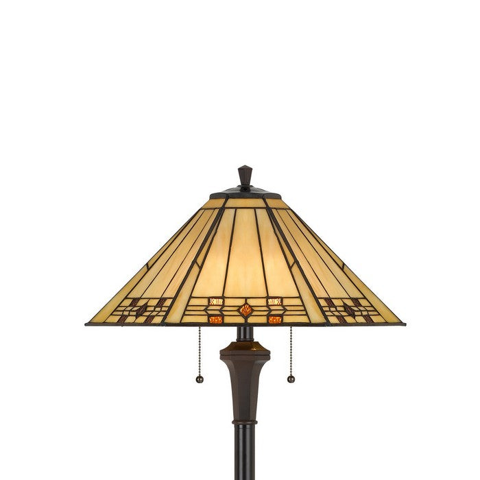 Polyresin Floor Lamp with Glass Shade and Pull Chain Switch, Black