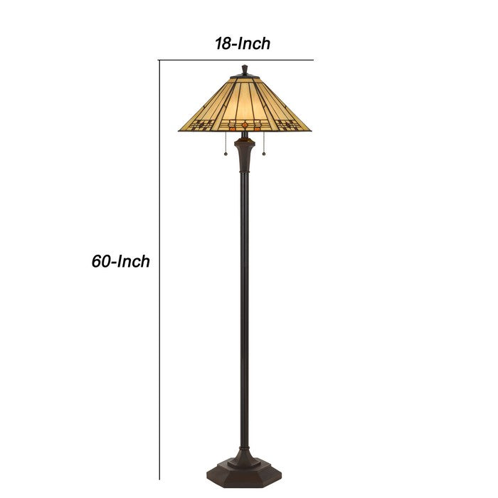Polyresin Floor Lamp with Glass Shade and Pull Chain Switch, Black