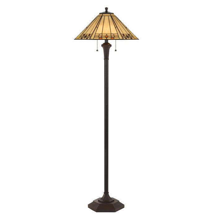 Polyresin Floor Lamp with Glass Shade and Pull Chain Switch, Black
