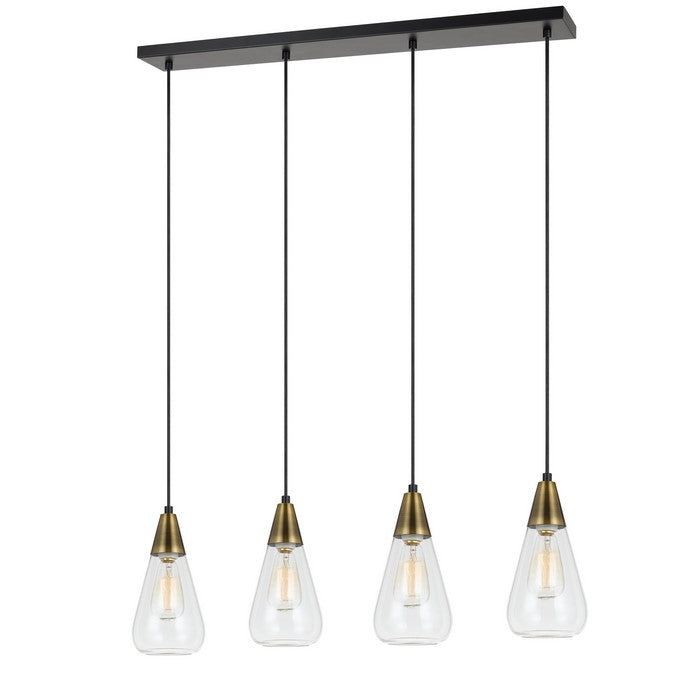 60 X 4 Metal Frame Hanging Glass Pendant with 6 Feet Wire, Black and Brass