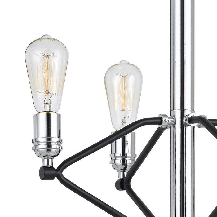 Geometric Design Metal Chandelier with Chain, Chrome and Black