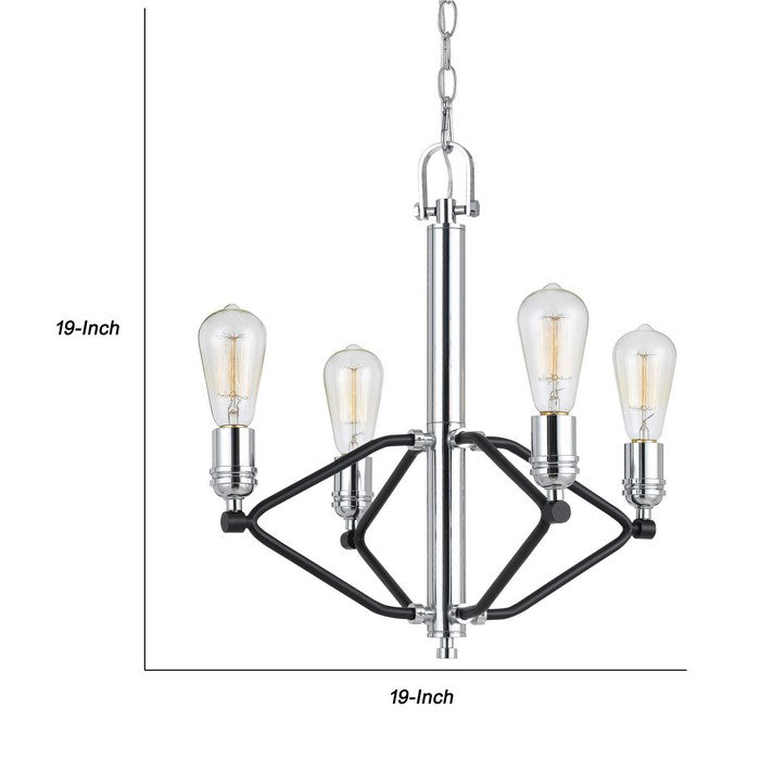 Geometric Design Metal Chandelier with Chain, Chrome and Black
