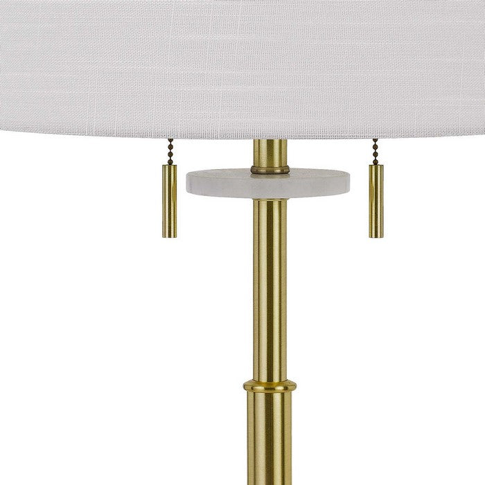 60 X 2 Watt Metal Table Lamp with Fabric Drum Shade, White and Gold