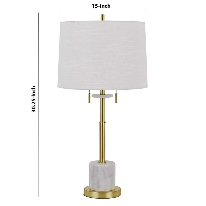 60 X 2 Watt Metal Table Lamp with Fabric Drum Shade, White and Gold