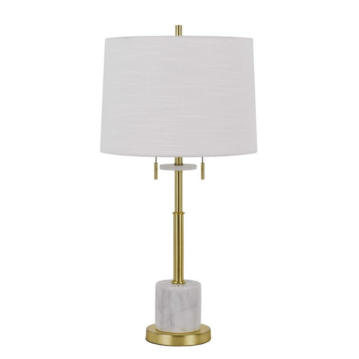 60 X 2 Watt Metal Table Lamp with Fabric Drum Shade, White and Gold