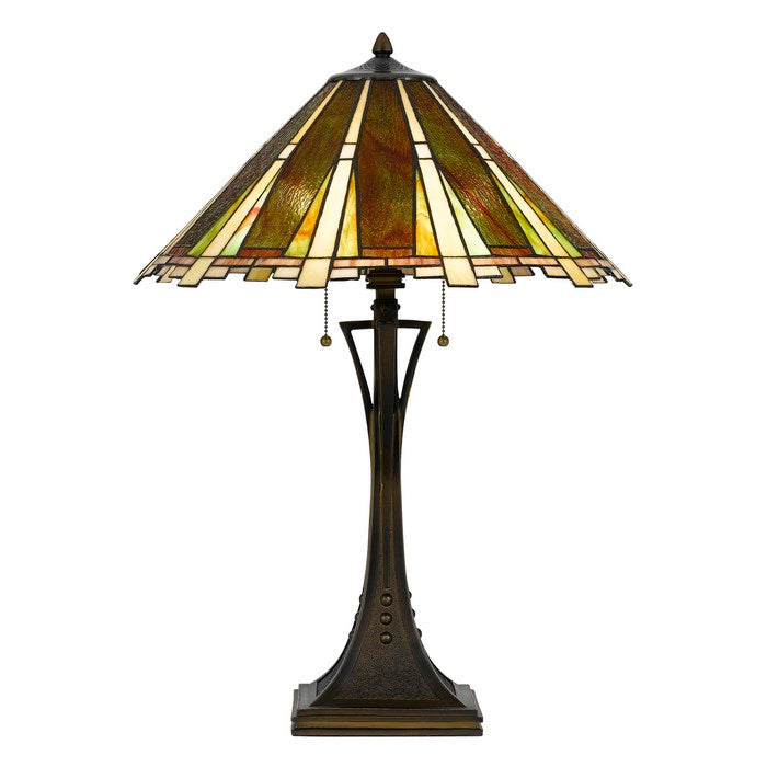 Flared Glass Shade Table Lamp with Pattern and Dual Chain Switch,Multicolor