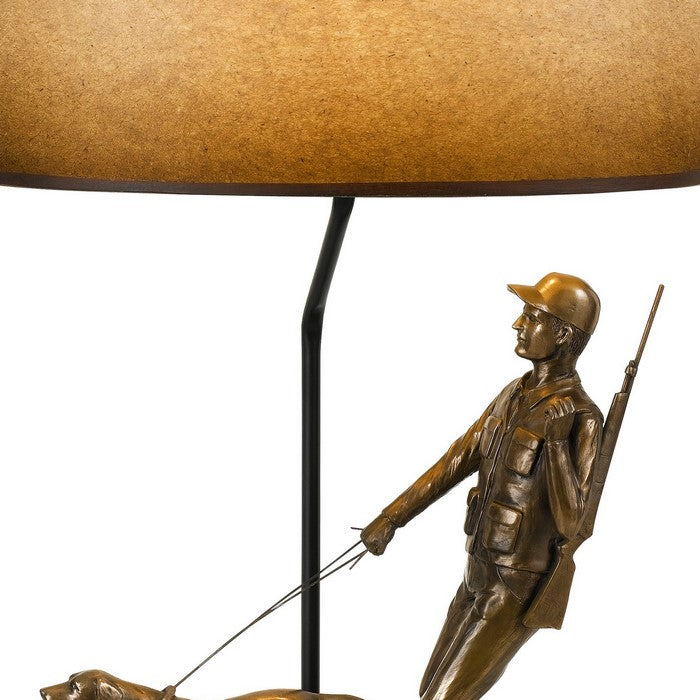 150 Watt Resin Lamp with Hunting Soldier and Dog Body, Bronze