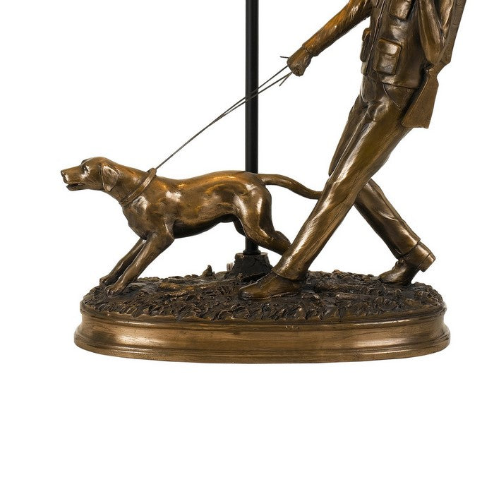 150 Watt Resin Lamp with Hunting Soldier and Dog Body, Bronze