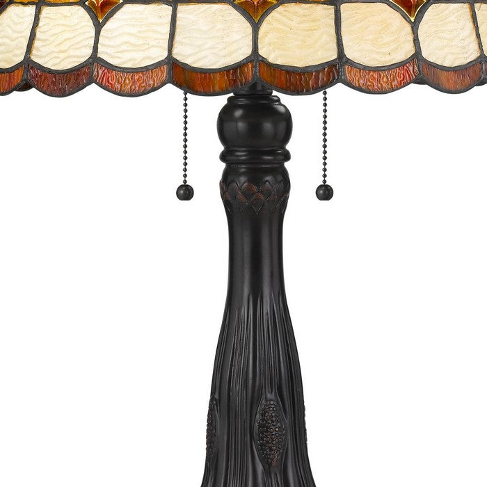 Polyresin Table Lamp with Glass Shade and Pull Chain Switch, Bronze