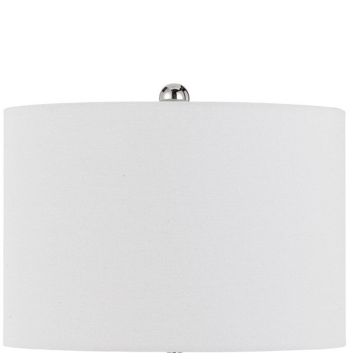 3 Way Bubble Glass Table Lamp with Fabric Shade, Set of 2, White and Clear