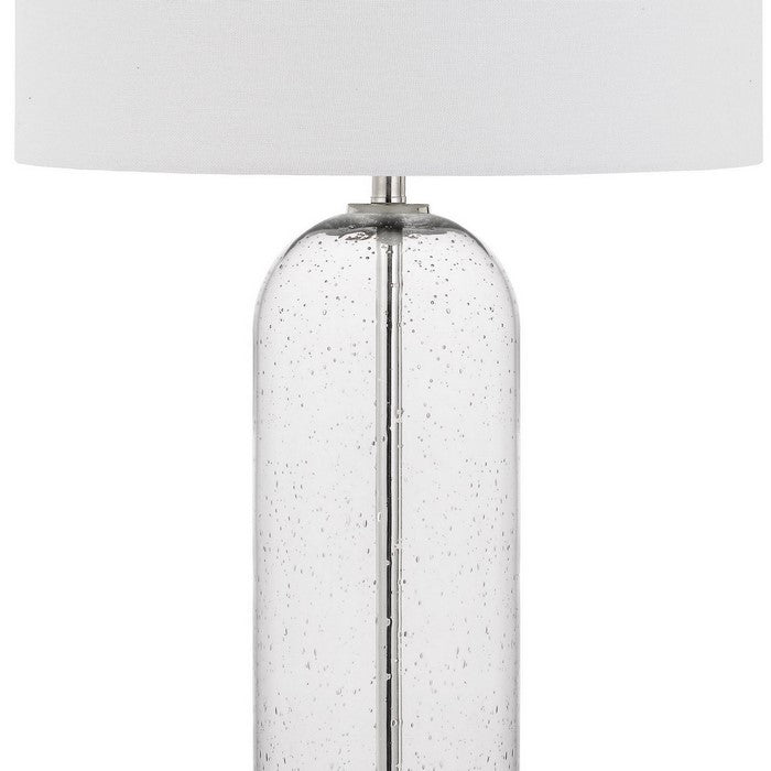 3 Way Bubble Glass Table Lamp with Fabric Shade, Set of 2, White and Clear