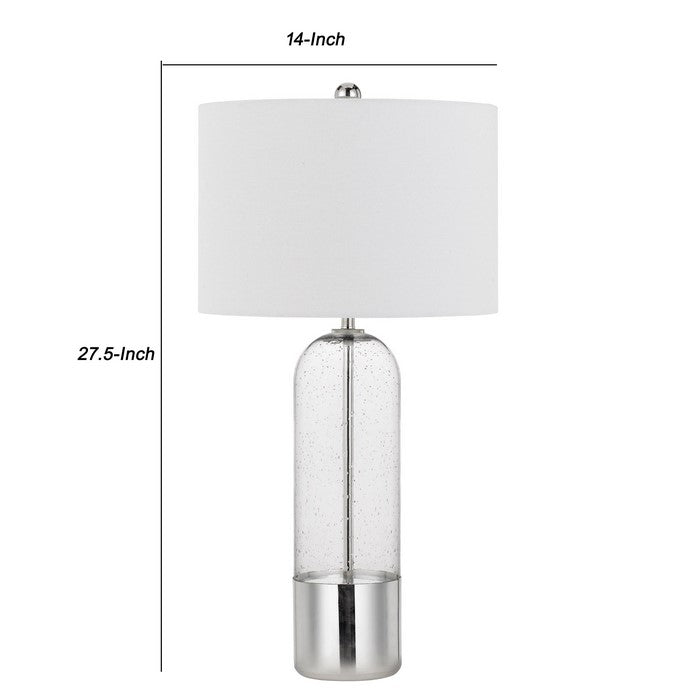 3 Way Bubble Glass Table Lamp with Fabric Shade, Set of 2, White and Clear
