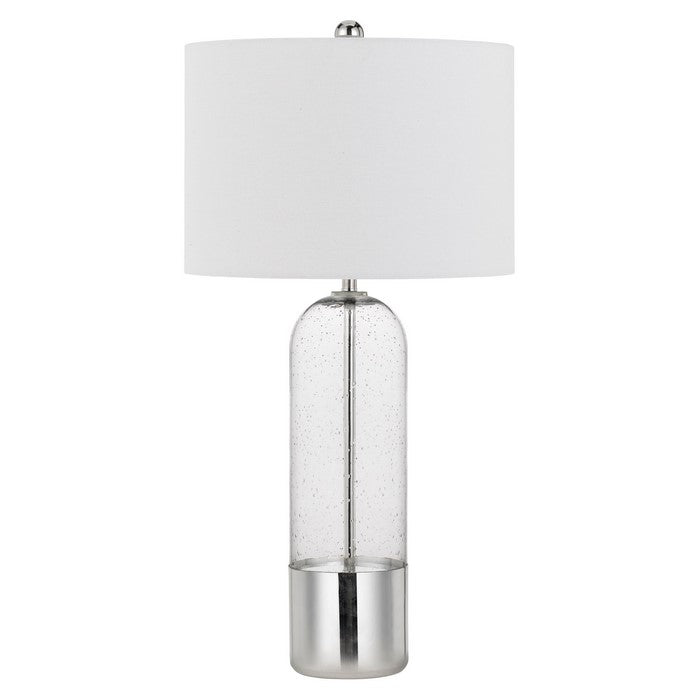 3 Way Bubble Glass Table Lamp with Fabric Shade, Set of 2, White and Clear