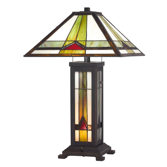 Flared Shade Table Lamp with Pedestal Support and Tier Base, Multicolor