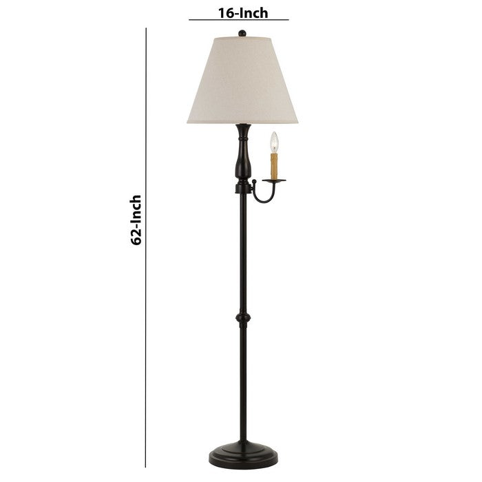 100W Metal Floor Lamp with Empire Shade and Candle Holder, Dark Bronze