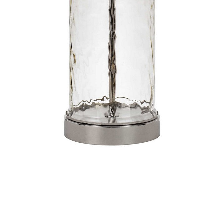 Rippled Glass Table Lamp with Metal Base, White and Clear