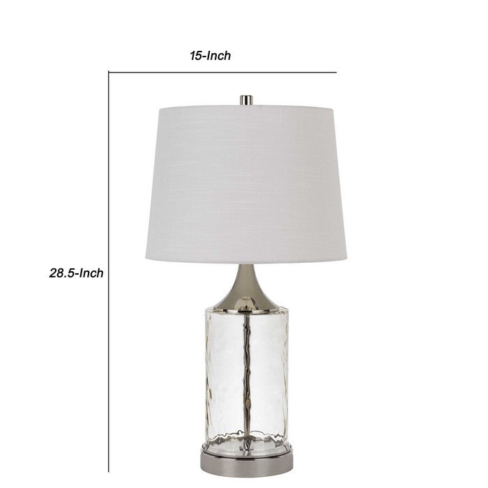 Rippled Glass Table Lamp with Metal Base, White and Clear