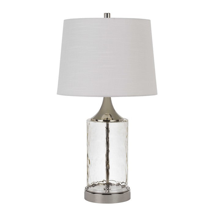 Rippled Glass Table Lamp with Metal Base, White and Clear