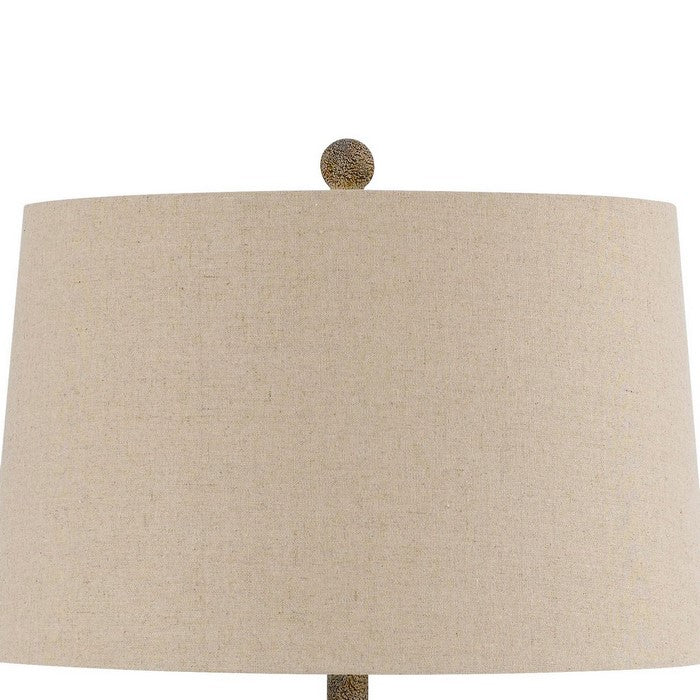 Resin Table Lamp with Turned Pedestal Body and Fabric Shade, Set of 2,Beige