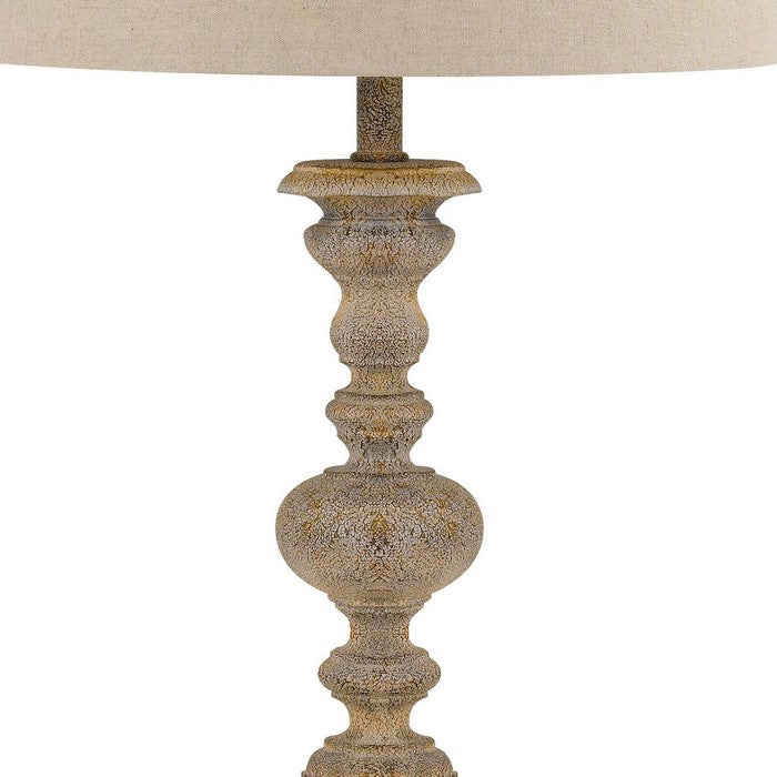 Resin Table Lamp with Turned Pedestal Body and Fabric Shade, Set of 2,Beige