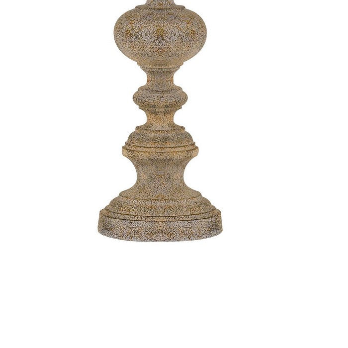 Resin Table Lamp with Turned Pedestal Body and Fabric Shade, Set of 2,Beige
